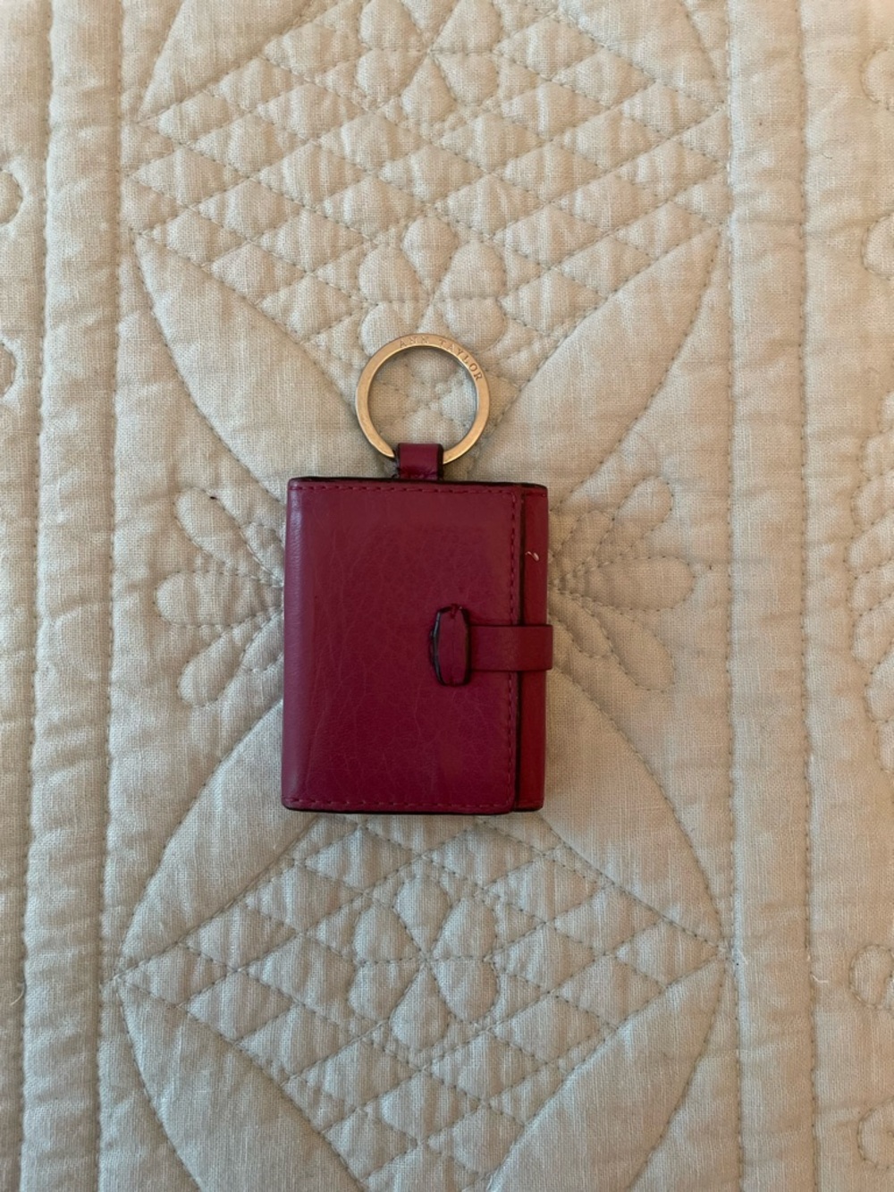 Dark Pink Leather Tri-Fold Three Photo Keychain Bag Charm Silver Hardware